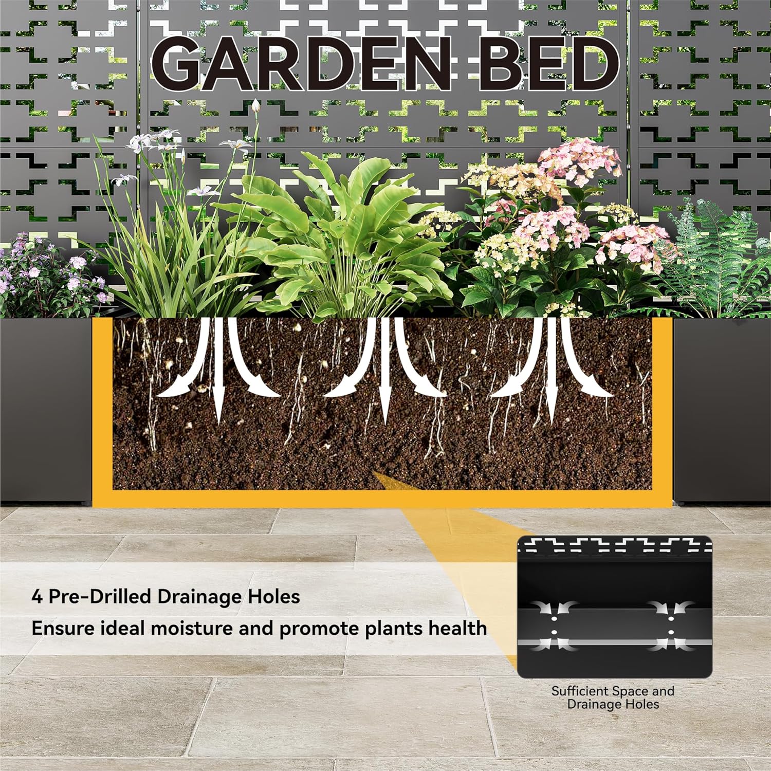 Outdoor Privacy Screen Metal Planter Box with Trellis, Outdoor Freestanding Raised Garden Bed for Patio, Backyard 71" H x 36" W Decorative Fence Privacy Panels for Outside