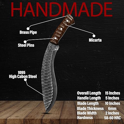 Vista 3 de Kukri Machete Cuchillo con funda de espiga completa, hoja fija herramienta genial para acampar al aire libre, el mejor regalo hecho a mano