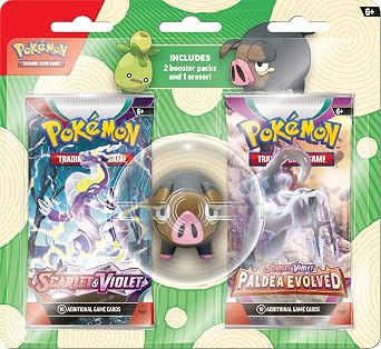 Pokemon TCG Back to School Eraser BlisterLechonk 1 Branded Eraser & 2 Booster Packs