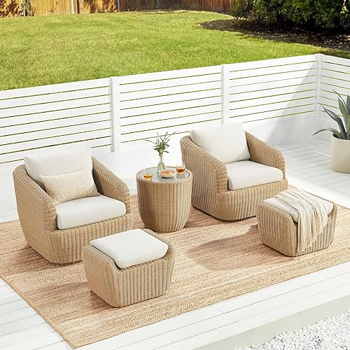 CHITA 5 Pieces Patio Wicker Furniture Set, Outdoor Rattan Bistro