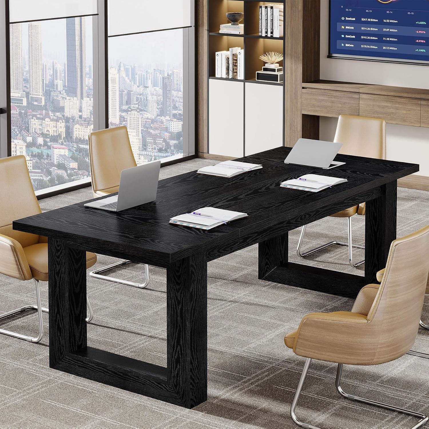 Tribesigns Conference Table, Modern Meeting Table, 5 ft Wood Conference Room Table, Large Rectangular Business Furniture Seminar for Boardroom (1, Black)