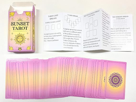 JUJU'S VIBES Learning Tarot Cards for Beginners with Meanings on Them, Cute Sunset Tarot Cards Set Unique, with Keywords, Beautiful Rider Waite Tarot Desks, Cute Beginner Tarot Cards Deck Pink