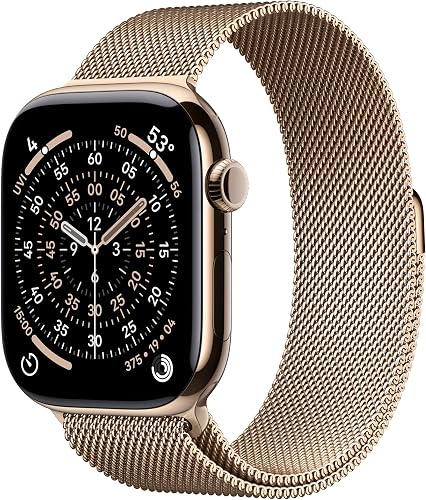 Apple Watch Series 11 GPS + Cellular 46mm Smartwatch with Gold Titanium Case with Gold Milanese Loop - S/M. Sleep Score, Fitness Tracker, Health Monitoring, Always-On Display, Water Resistant