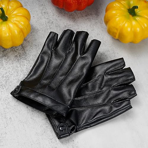 Miniatura 6 de Guantes de piel sintética sin dedos, guantes deportivos de medio dedo para deportes al aire libre, guantes punk de motociclista negros para mujeres