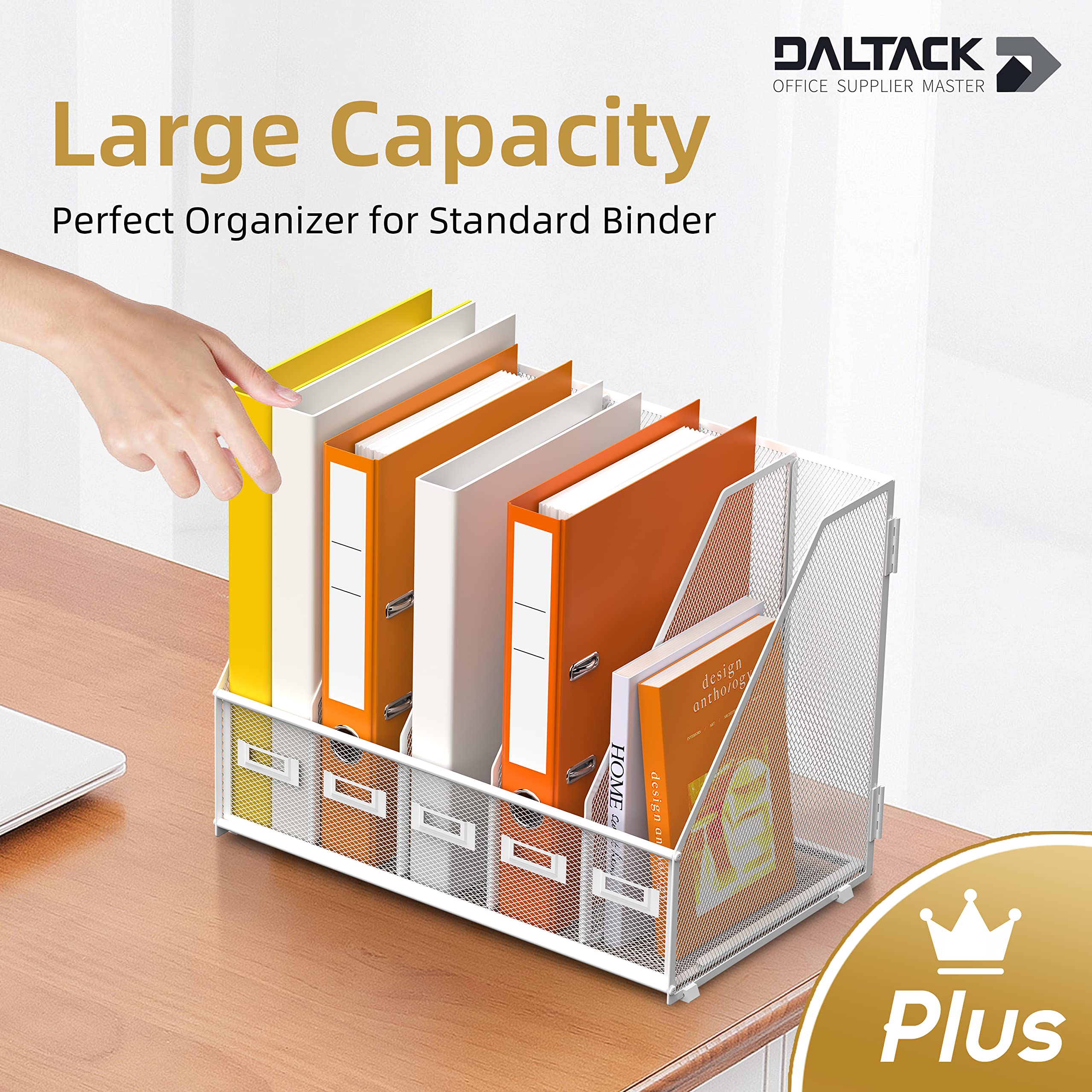 DALTACK Desk Organizers Magazine Binder Folder Holder with 5 Vertical Compartments File Organizer for Office Home School Organization, Metal Mesh, White - Image 2