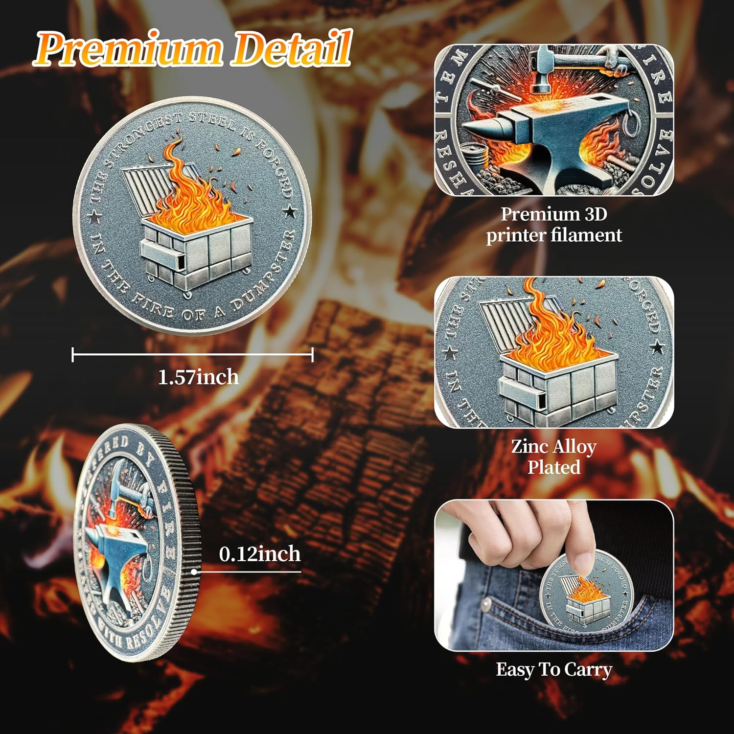 Dumpster Fire Challenge Coin - Funny Desk Accessories for Work - Emotional Support Pocket Token Gift - Hilarious Coin Office Gift - Employee Appreciation Medal (silver-01)