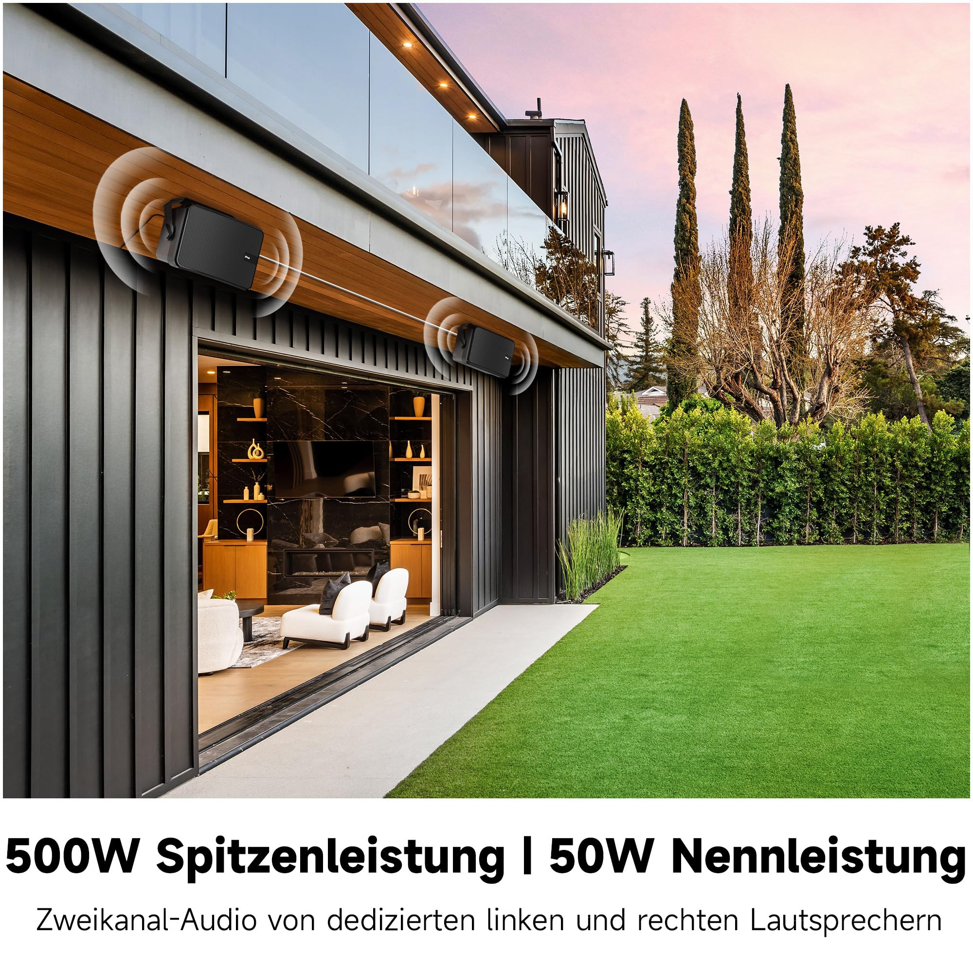 Outdoor Bluetooth-Lautsprecher, Aktiv + Passiv Wandmontage-System, Integrierter Verstärker, AUX-Eingang für Terrasse, Veranda, Pool, Garage, 2er-Pack (MZ-660)