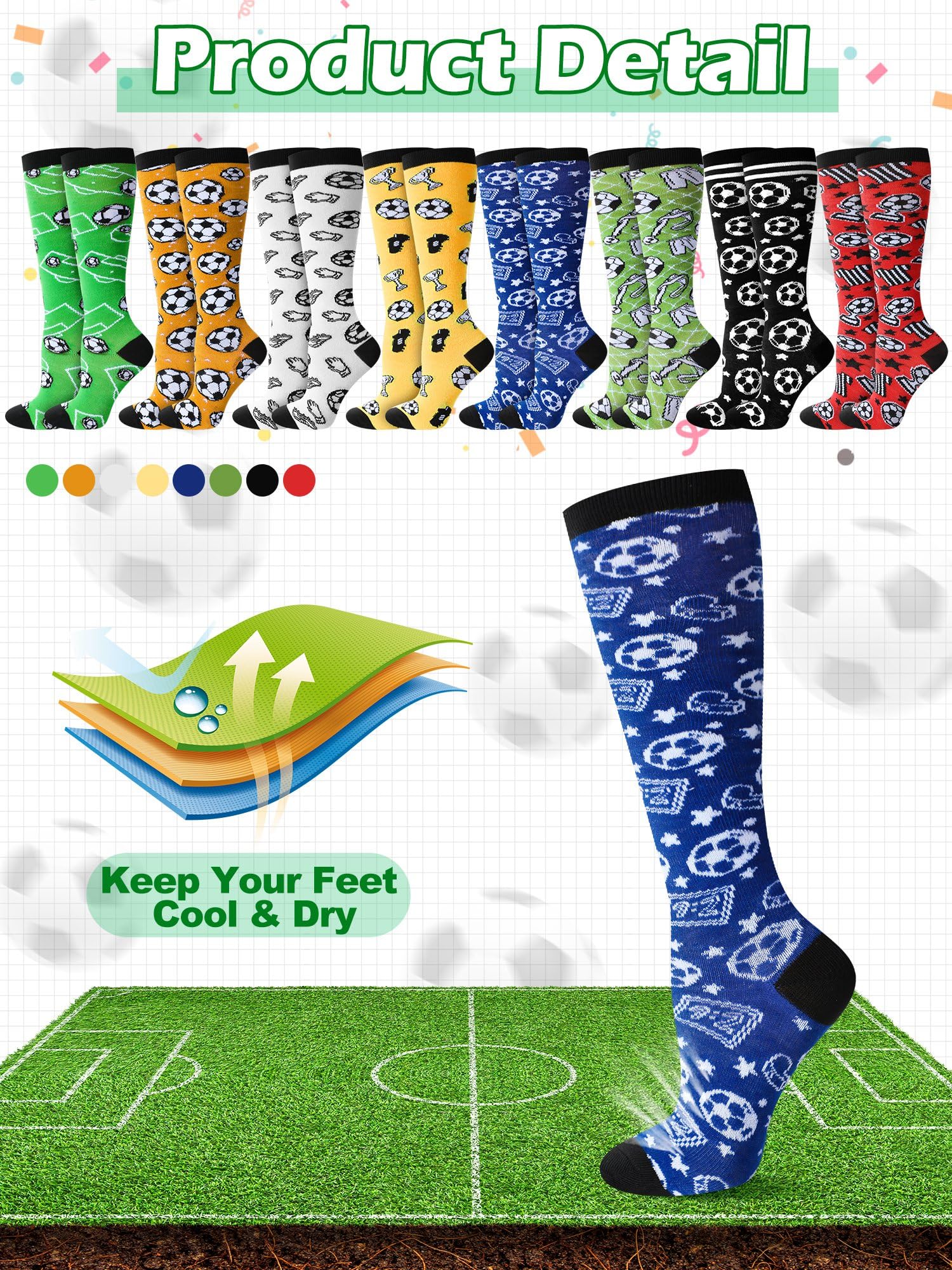 8 pares de calcetines de fútbol hasta la rodilla para niños, calcetines deportivos de fútbol para jóvenes, regalos de fútbol de Navidad