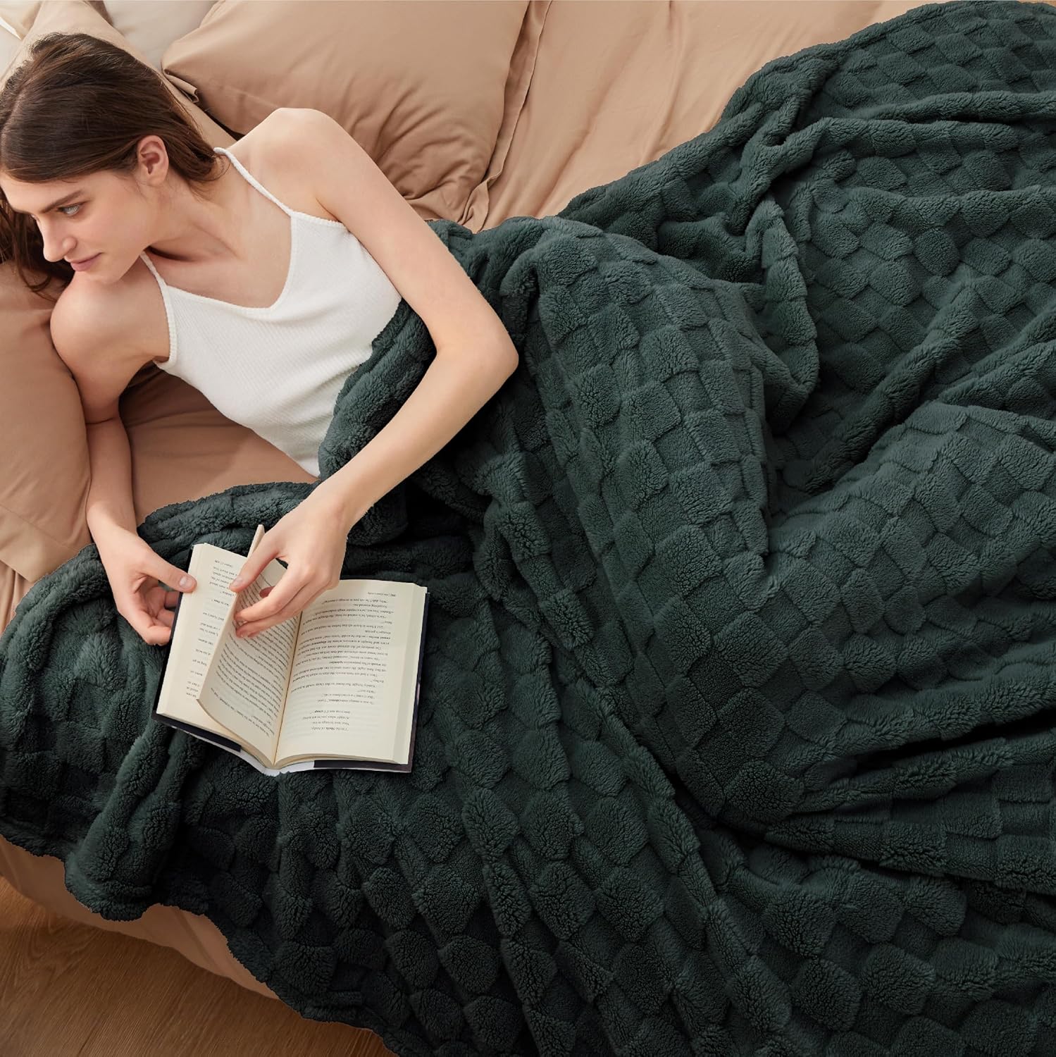 Bedsure GentleSoft Blankets Queen Size for Bed - Super Soft Cozy Blanket for Women Men Girls, Large Fuzzy Fleece Throw for Bedroom Decor, Dark Green, 90x90 Inches - Image 2