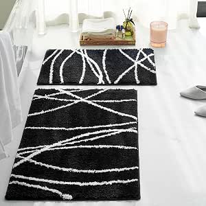 Amazon.com: Tititex Luxury Black White Curve Line Bathroom Rug Set ...