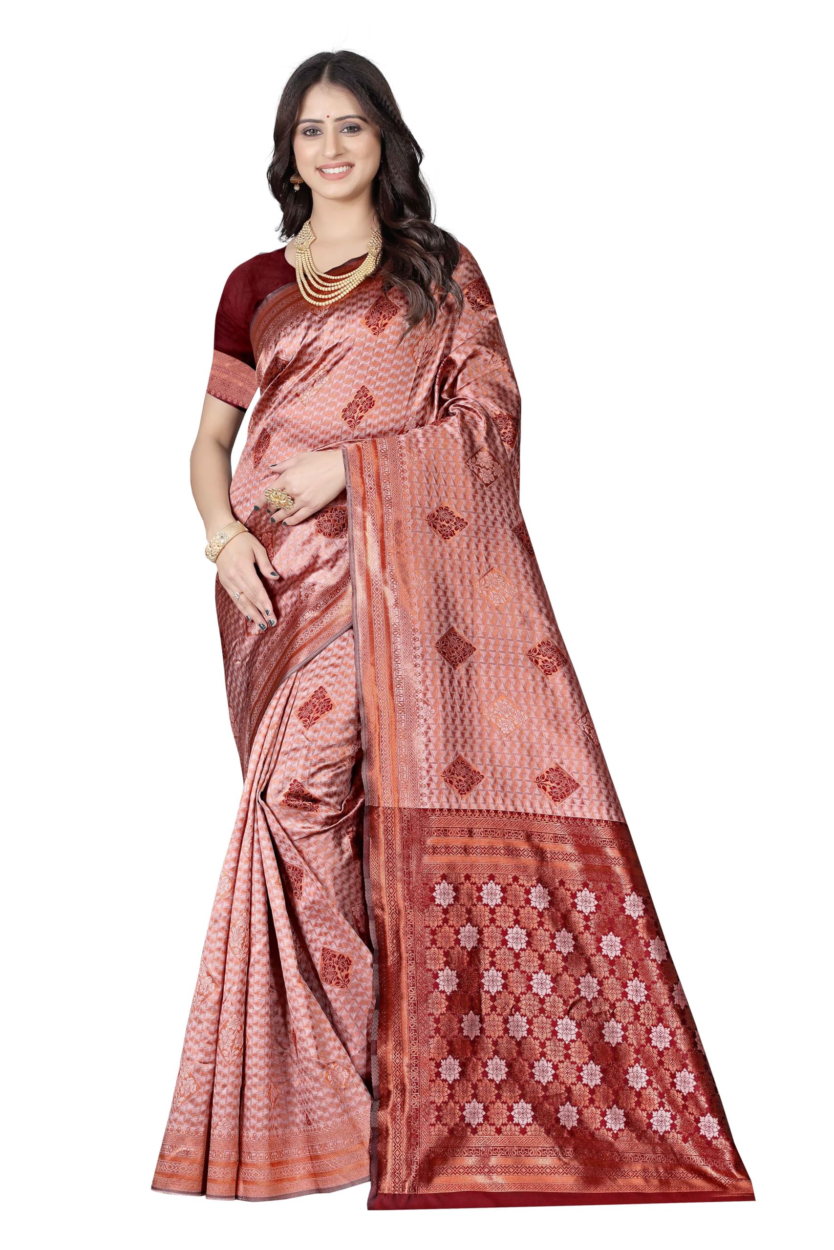 Sugathari Women's Banarasi Saree Pure Kanjivaram Silk Soft new ladies 2024 Design Wear Pattu Sarees Latest Cotton Party Sari collections With Blouse Piece for Wedding sadi (P-196)