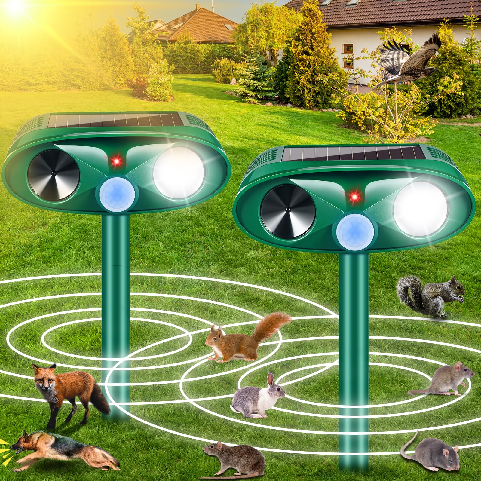 Solar Animal Repellent Ultrasonic Outdoor Cat Deer Repellent with Motion Sensor Strobe Light,Waterproof Mouse Dog Skunk Rabbit Deterrent for Yard,2 Pack-image-45