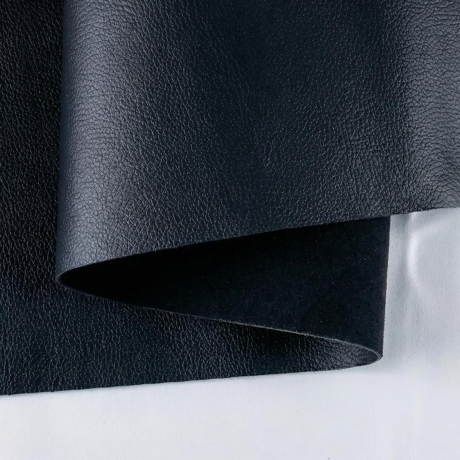 Faux Leather Fabric, Thick Durable Synthetic Repholstery Leather Vinyl, Soft Touch Distressed DIY and Craft Material - Individual. (Lychee Black, 1 Yard)