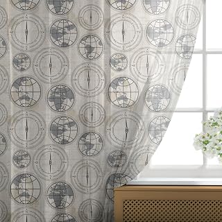 Ambesonne Compass Tulle Curtains with Rod Pocket, World Map Pattern with Aged Background Maritime Directions Continents, Sheer Drape for Wedding Party 2 Panels, 108" x 72", Black Grey Tan