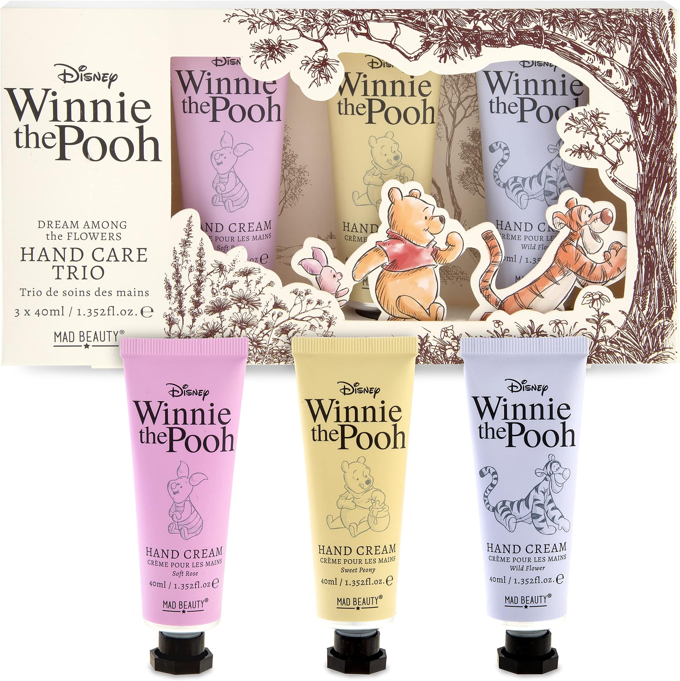 MAD Beauty Disney Winnie the Pooh Hand Cream Trio | Cruelty-Free Cosmetics | Skincare Gifts for Women, Adults, and Kids | Dream Among the Flowers