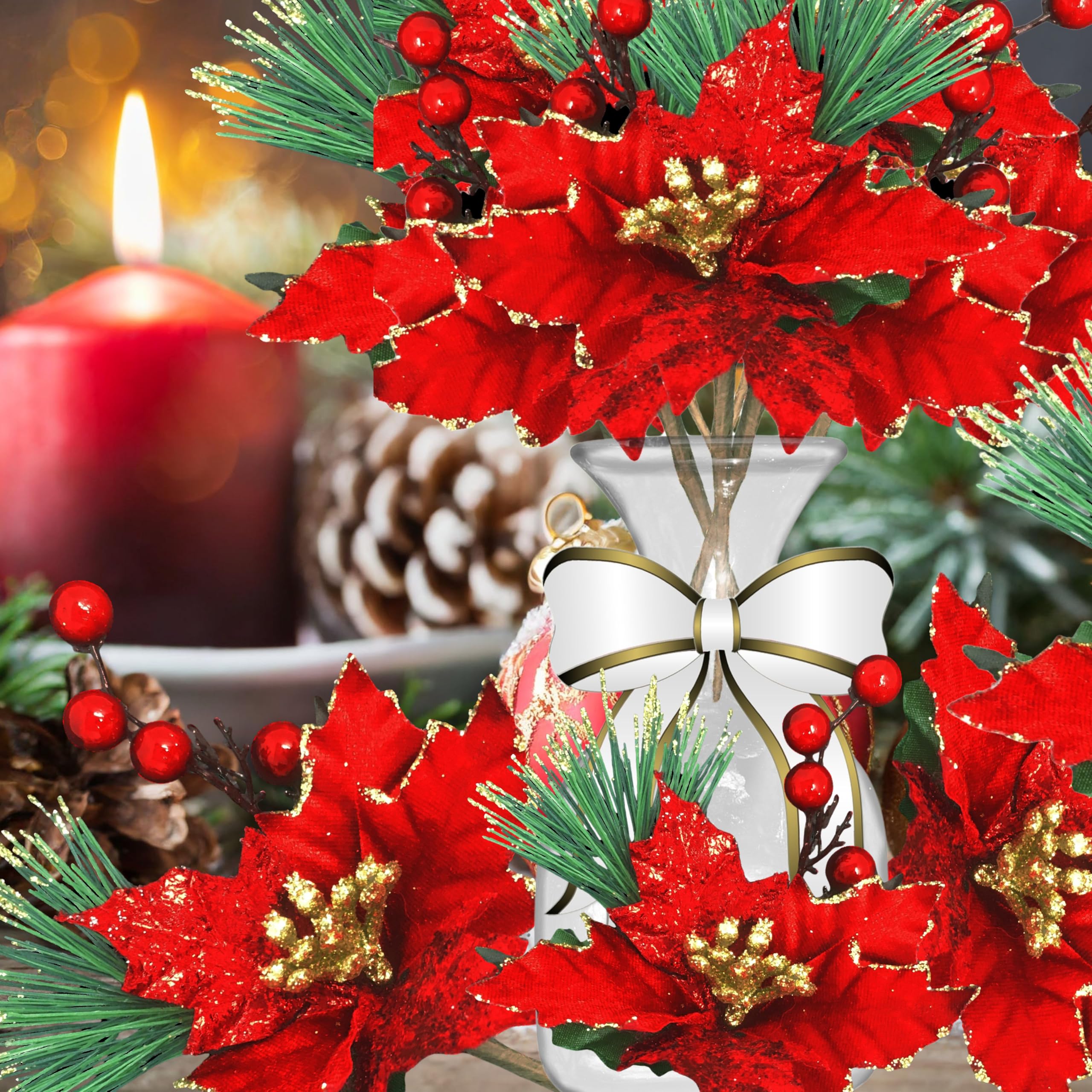 BANBERRY DESIGNS - Juego de 10 púas navideñas de Pascua roja, color rojo y dorado