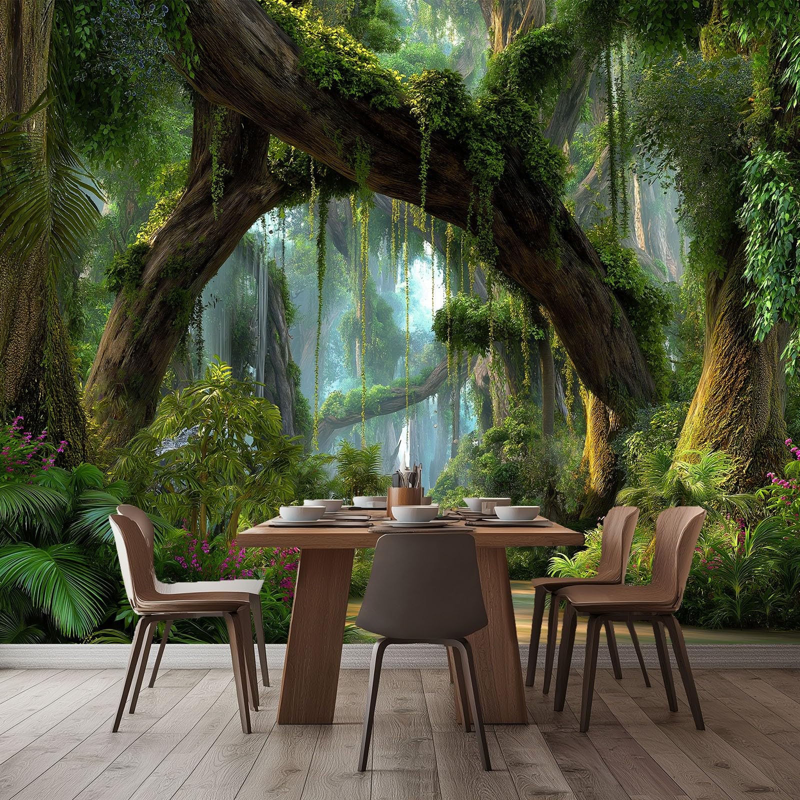 3D Fototapete Fantasy Tropen Regenwald 400 x 280 (B x H) Wandbild Magie Dschungel, Vliestapete für Wohnzimmer Schlafzimmer TV-Hintergrund – Moderne Wanddeko Grün