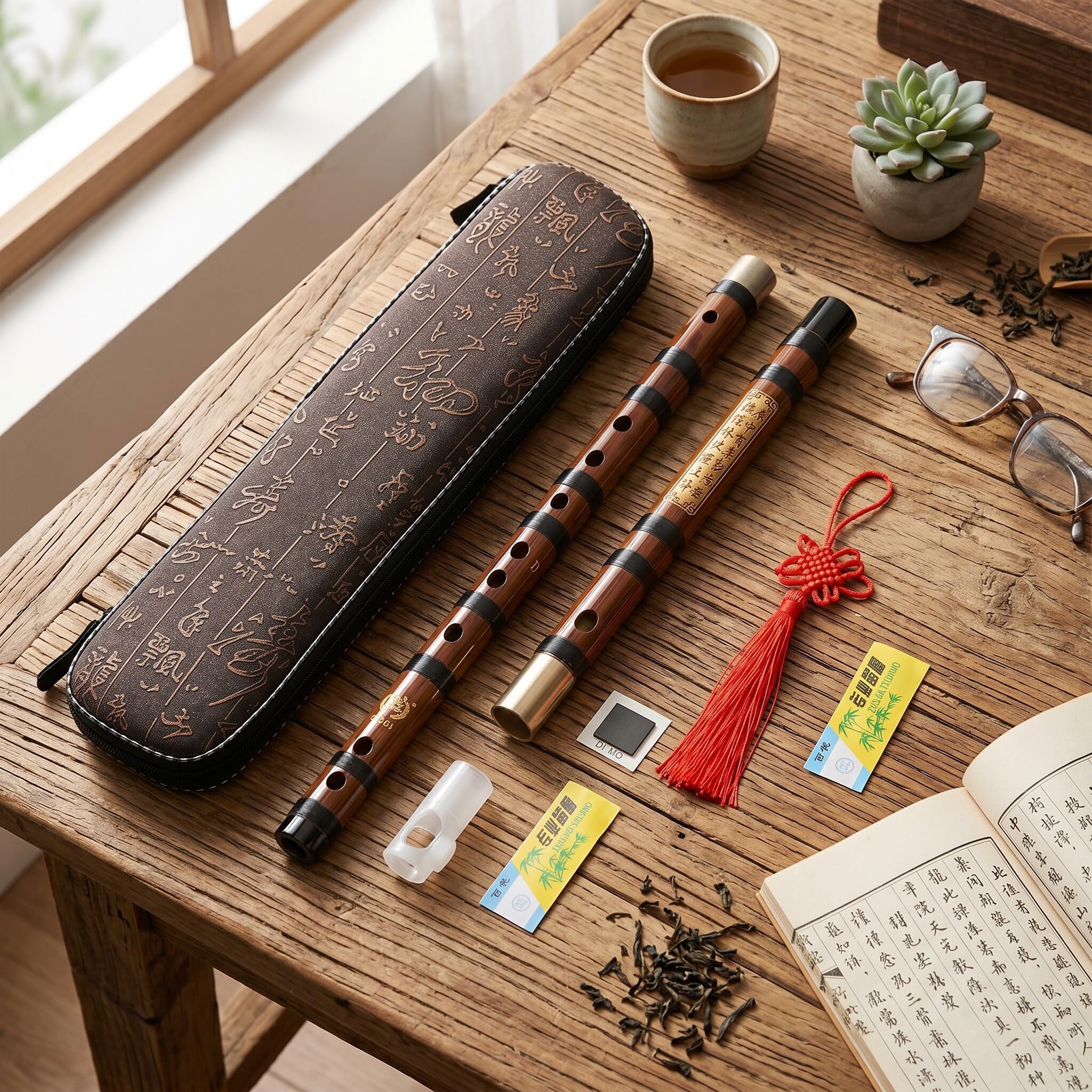 Flûte en Bambou Eujgoov, D-Key Flûte en Bambou Amère Dizi Instrument Chinois Traditionnel avec étui de Transport pour Débutants