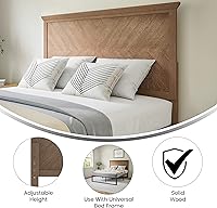 Vista 41 de Merrick Lane Marta - Cabecera de madera tamaño Queen, cabecero ajustable con patrón de espiga en color gris lavado