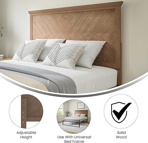 Miniatura 5 de EMMA + OLIVER Frenti Cabecero de madera de tamaño completo, cabecero ajustable con patrón de espiga en color marrón claro