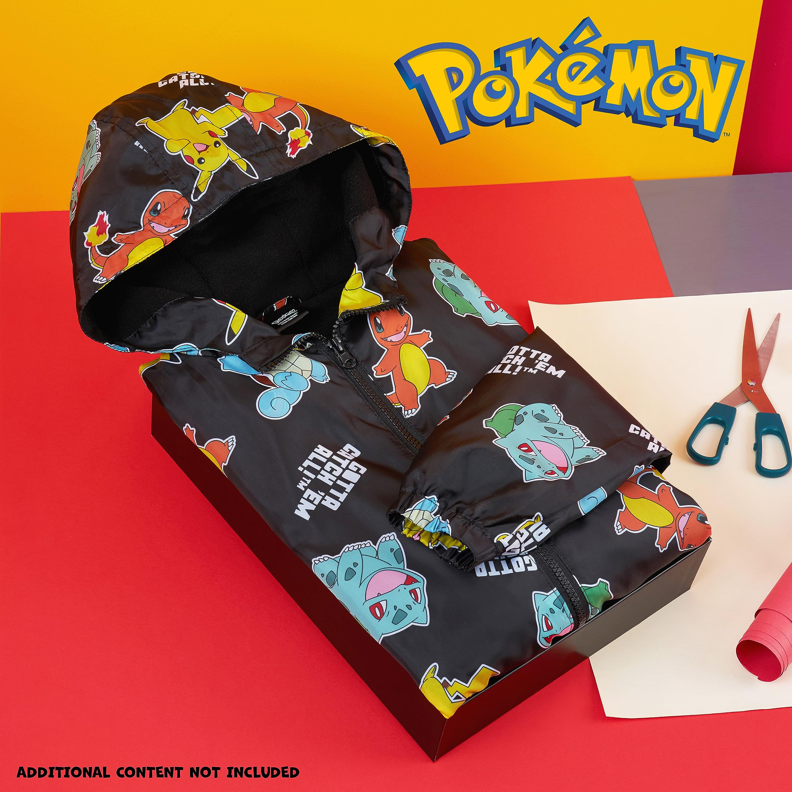 Pokémon Impermeable Enfant Garcon, Veste de Pluie Enfant Doublure en Polaire, Vêtement de Pluie Enfant Ado 4-14 Ans
