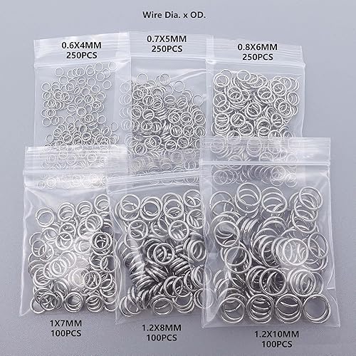 Miniatura 6 de Kit de anillos de salto de acero inoxidable de 0.157 in, 0.197 in, 0.236 in, 0.276 in, 0.315 in, 0.394 in, de metal, redondo, para manualidades,