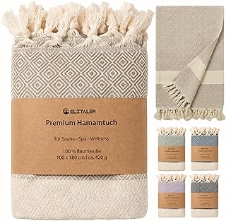 Hamamtuch 180x100 cm aus 100% Baumwolle – Saunatuch/Saunahandtuch & Strandtuch – Leicht, saugstark & schnelltrocknend – Peshtemal (Sandbeige)
