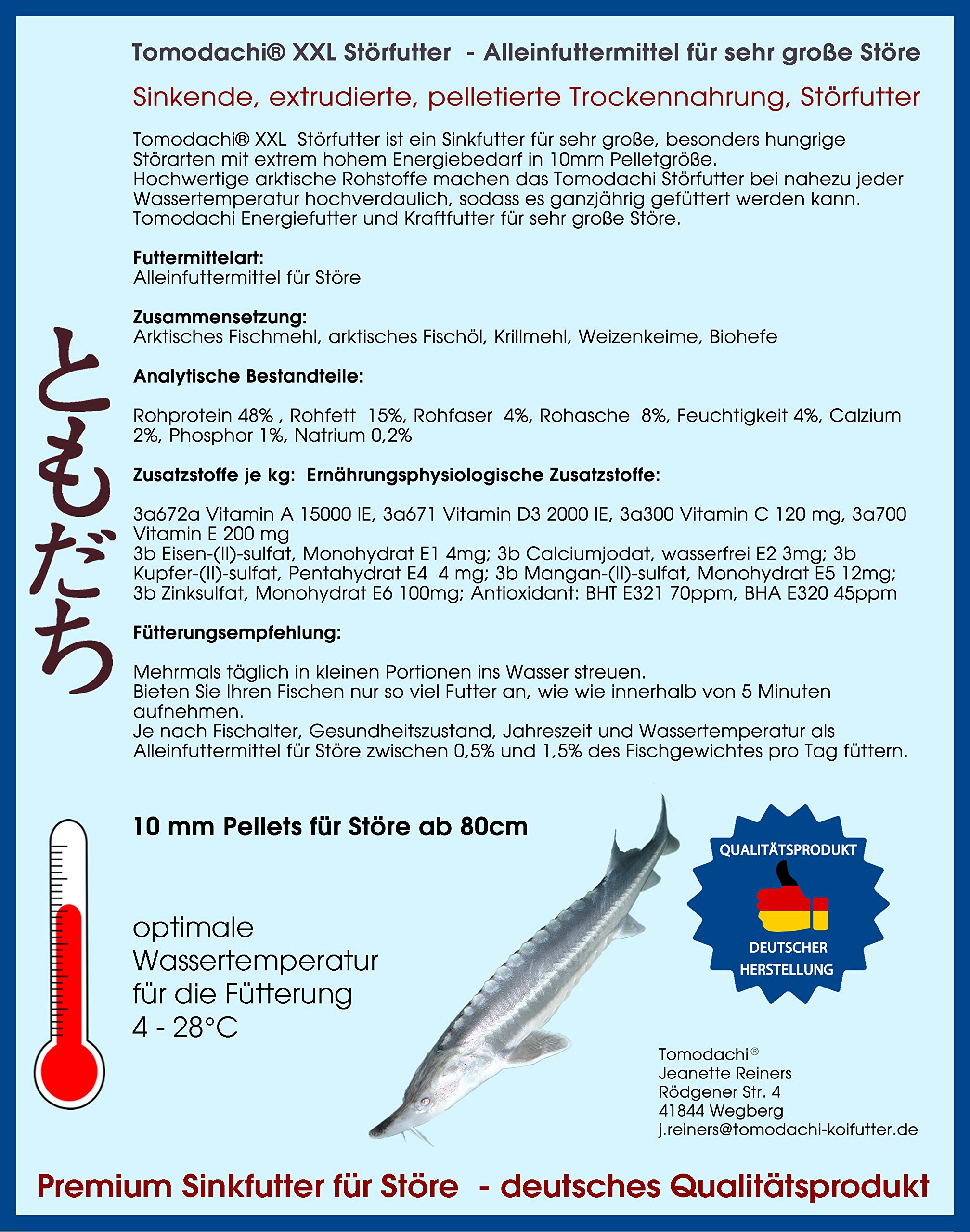 Störfutter extragroß 10mm Energiefutter für Störe, Tomodachi Premium Störsinkfutter deutsche Top Qualität, Störfutter ideal für das ganze Jahr, energiereich, hochverdaulich, arktische Rohstoffe 10kg
