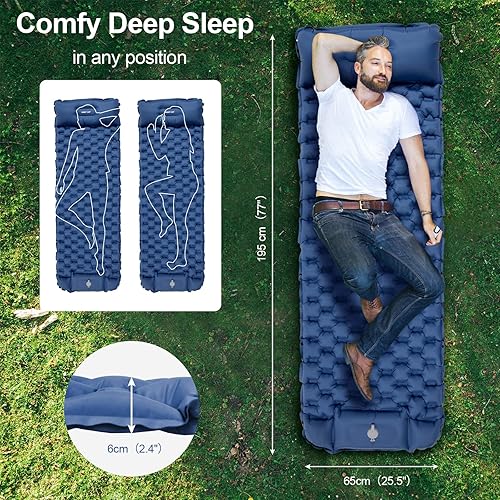 Miniatura 3 de Night Cat Inflatable Sleeping Pads with Pillow Built-in Pump Camping Sleeping Mat for Backpacking Hiking Lightweight Comfortable Extendable 77"x25.5"