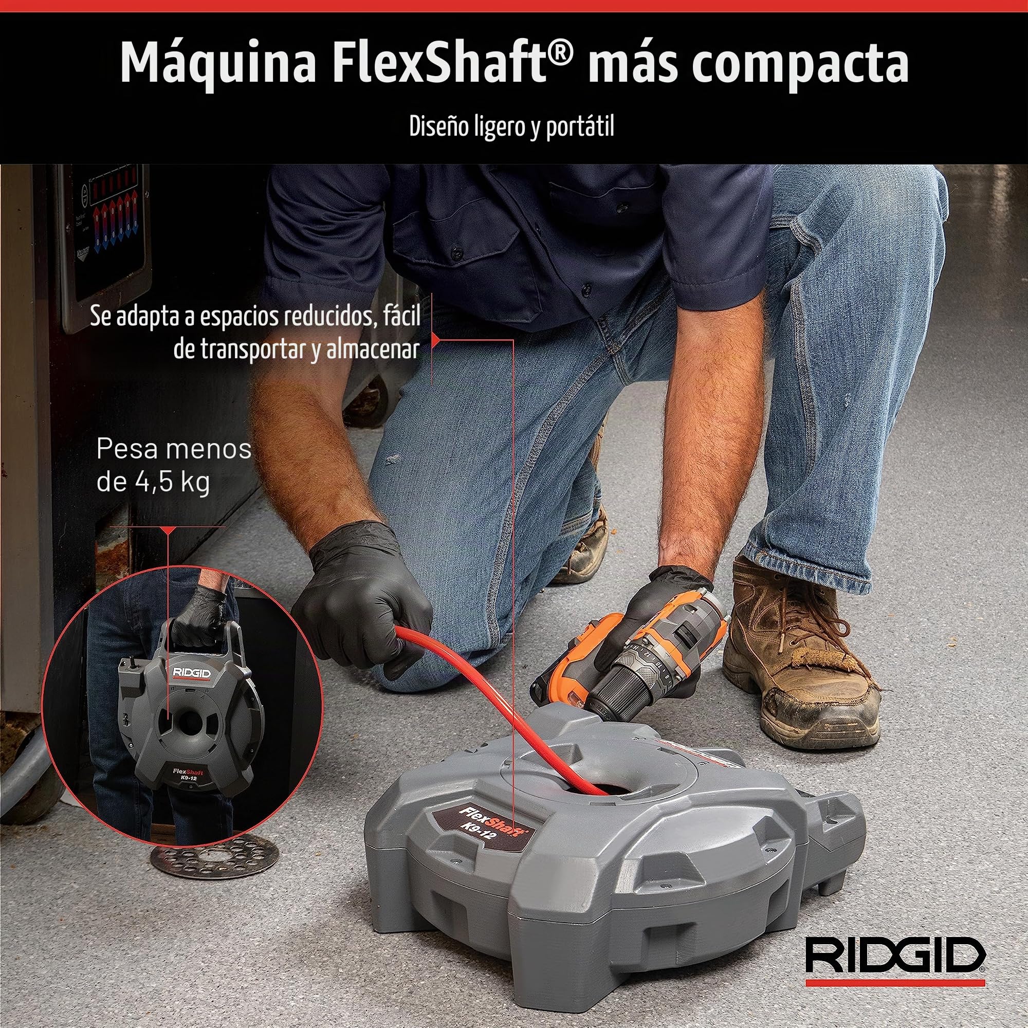 FlexShaft Limpiador de desagües de pared a pared, 1/4 pulgadas. x 30 pies. Limpia 1-1/4 pulgadas. a 2 pulgadas. Tubos a capacidad de flujo completo