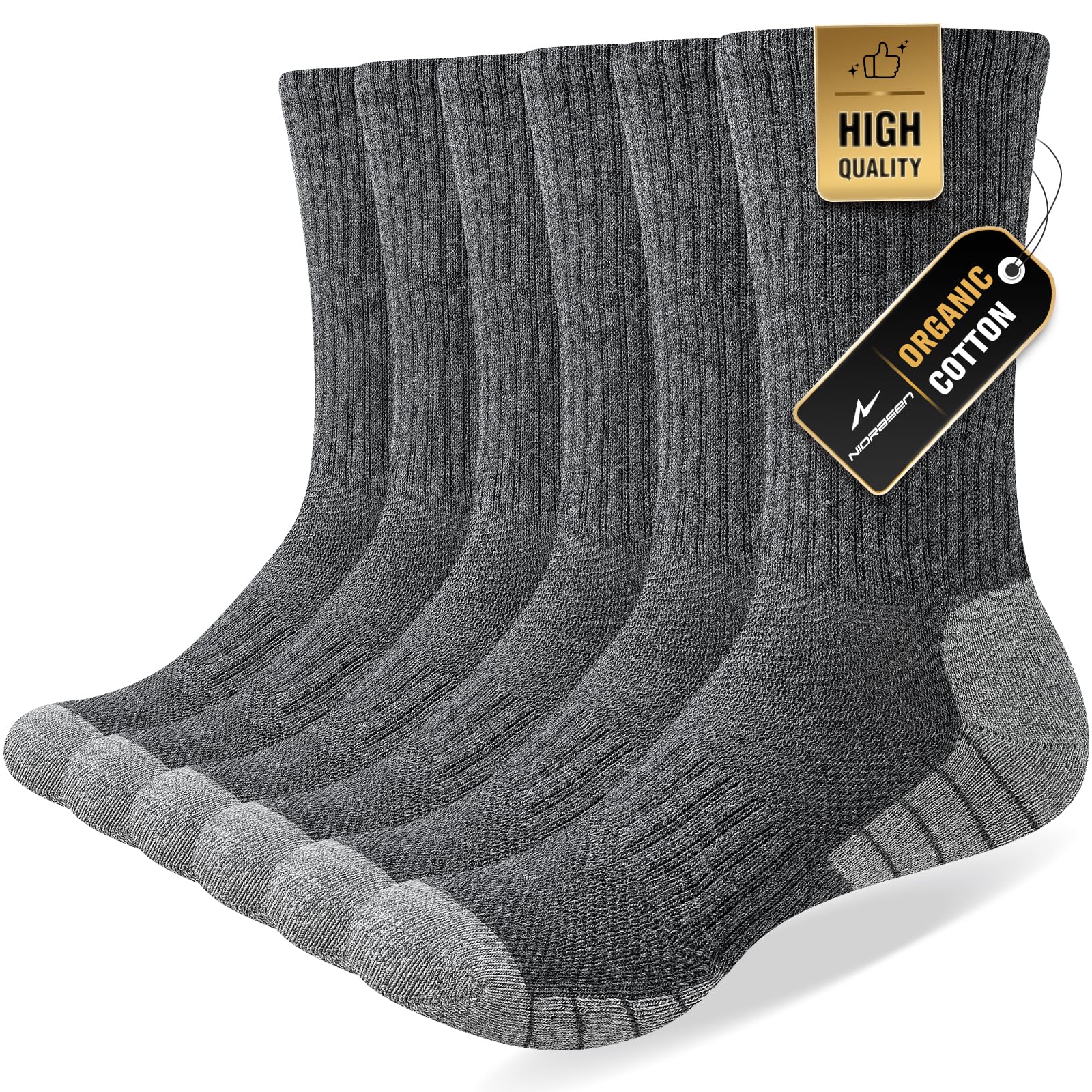 6 Pairs Mens Socks Cushioned Breathable Sports Socks Outdoor Multipack Comfortable Crew Cotton Sports Socks for Work Hiking Running Black White Grey-image-15