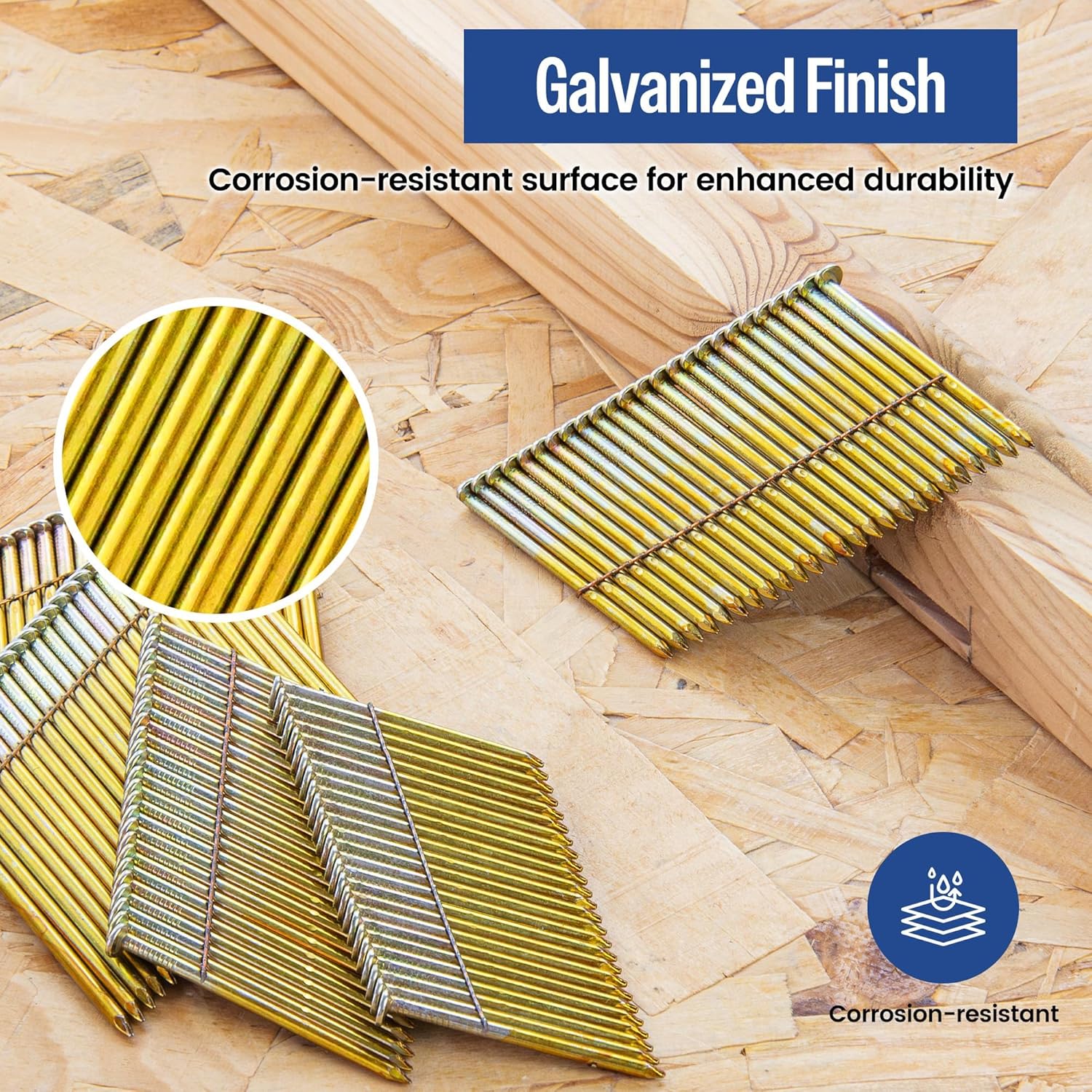 meite 28 Degree Framing Nails 3 Inch Galvanized Offset Round Head Wire Weld Collated Nails for Framing Nailer Gun, Smooth Shank Structural Framing Nails for Construction 2,000PCS