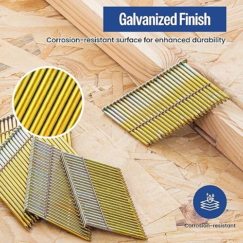 Vista 3 de meite Clavos de marco de 28 grados, cabeza redonda desplazada, 3 pulgadas x 0.120 pulgadas, clavos de soldadura de alambre galvanizado, clavos