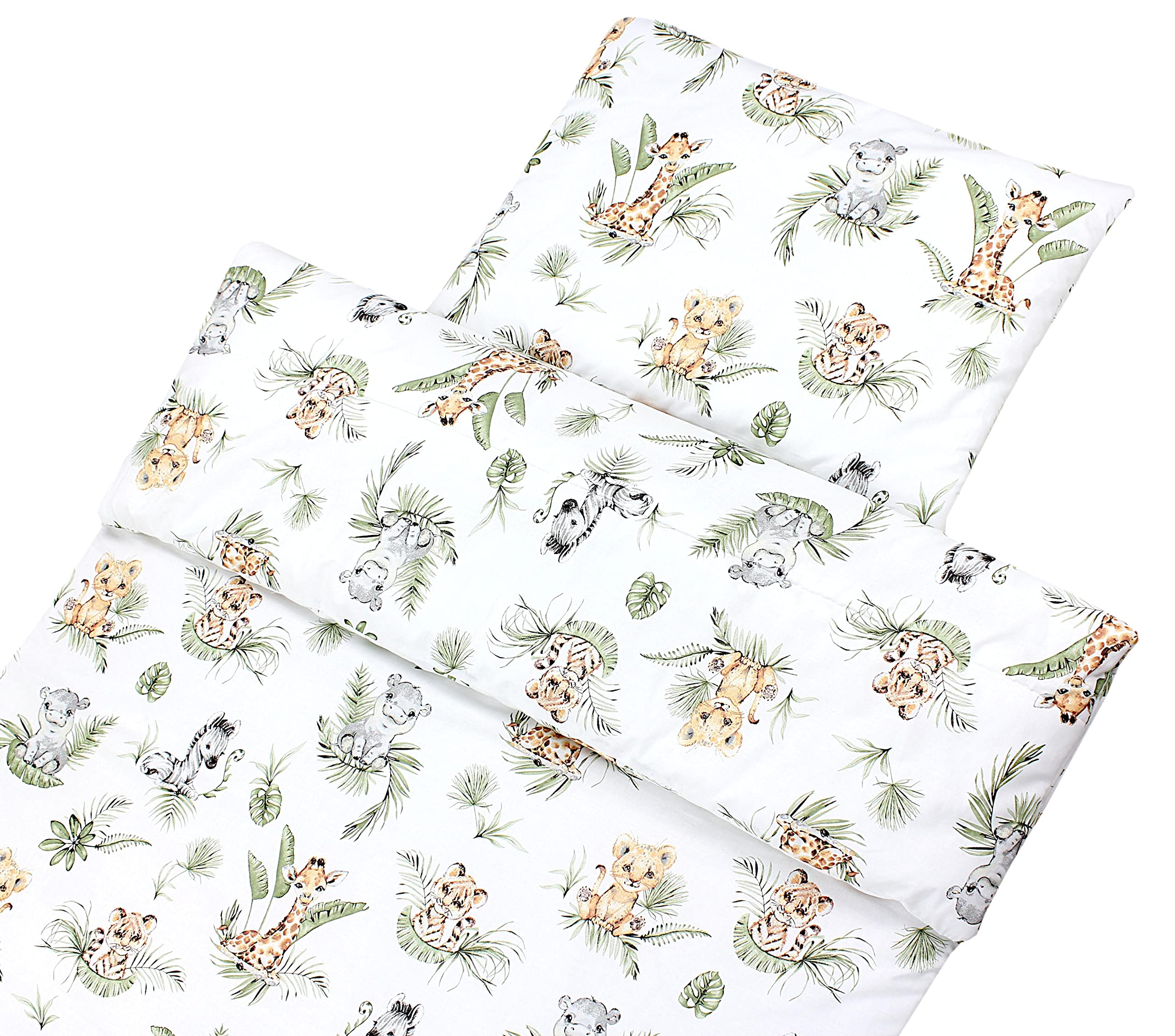 TupTam Enfants Couette à Motifs Set Couverture Toute l'année Couverture Oreiller Plat 2pcs., Safari/Lion/Marron/Feuilles/Vert, 135x100 cm
