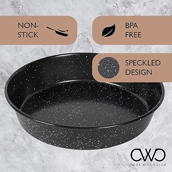COOK WITH COLOR Bakeware Non Stick Baking Sheet, Black, 9 Round Baking Pan