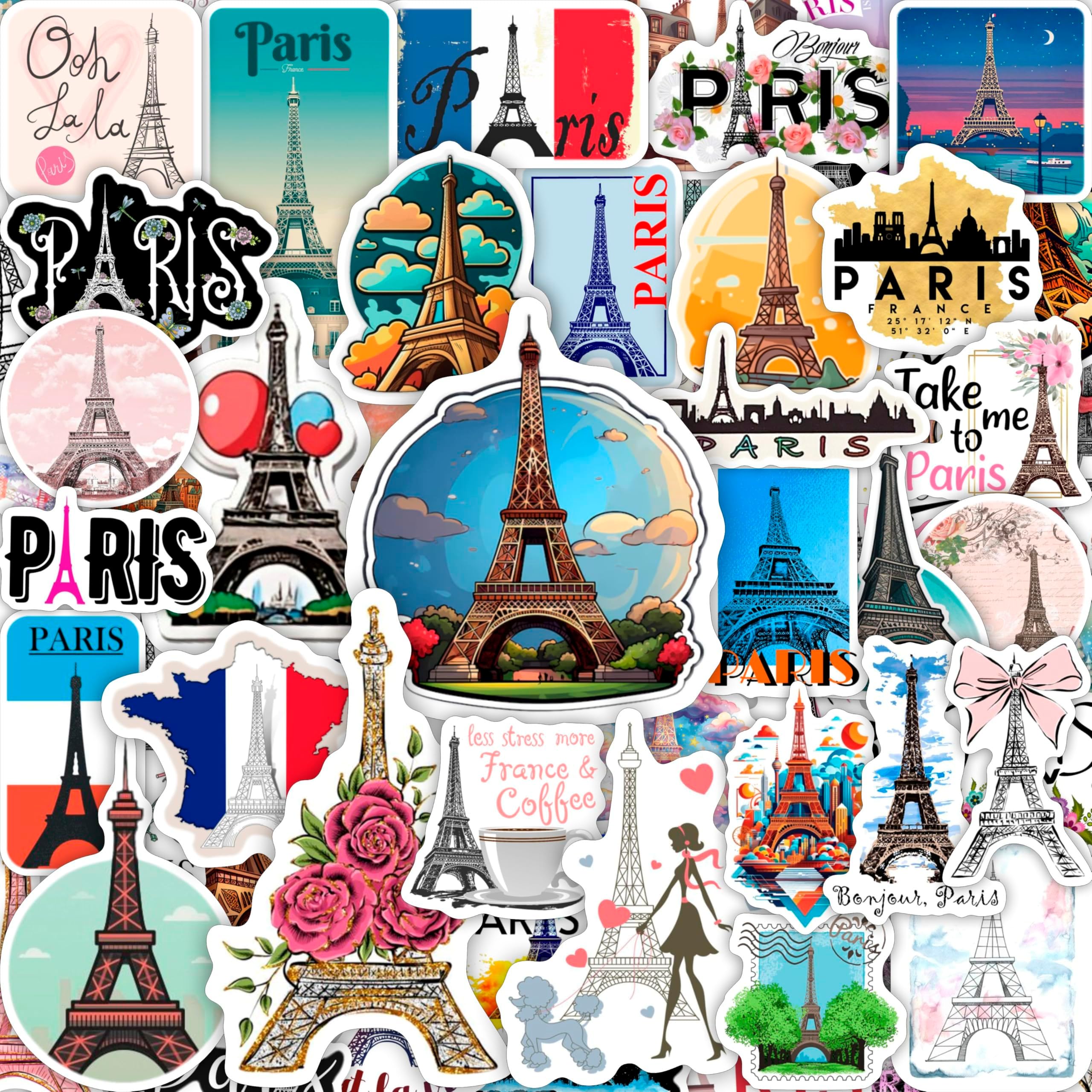 - Eiffel Tower Stickers for Water Bottle and Laptop - Eiffel Tower Party Supplies & Decorations, Waterproof Vinyl Decals, Paris and Travel Stickers, Gifts for Women & Men