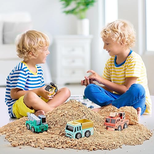 Miniatura 7 de KIDAMI Juego de vehículos de construcción de metal fundido a presión, mini excavadora de autos y camiones, juguetes para niños pequeños y niñas,