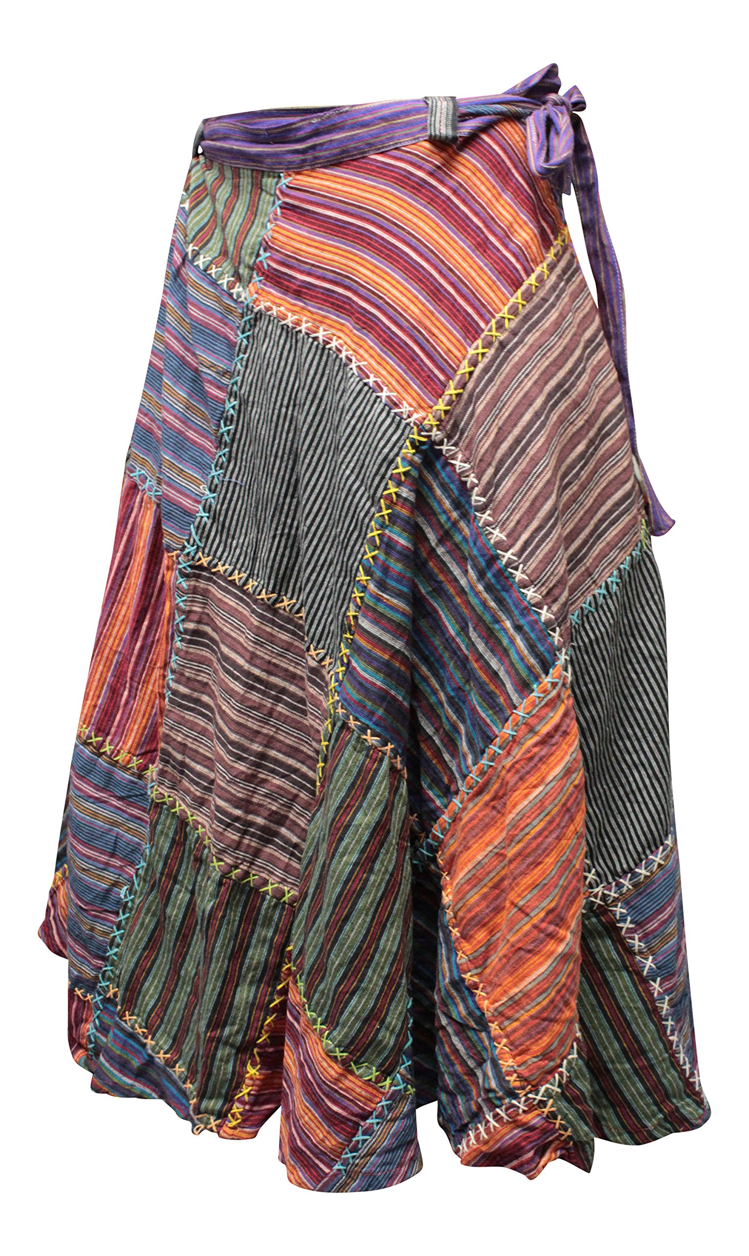 SHOPOHOLIC FASHION Envolvente Redondo Hippy Festival Patchwork Boho Falda Larga | Festival, longitud hasta la rodilla, multicolor