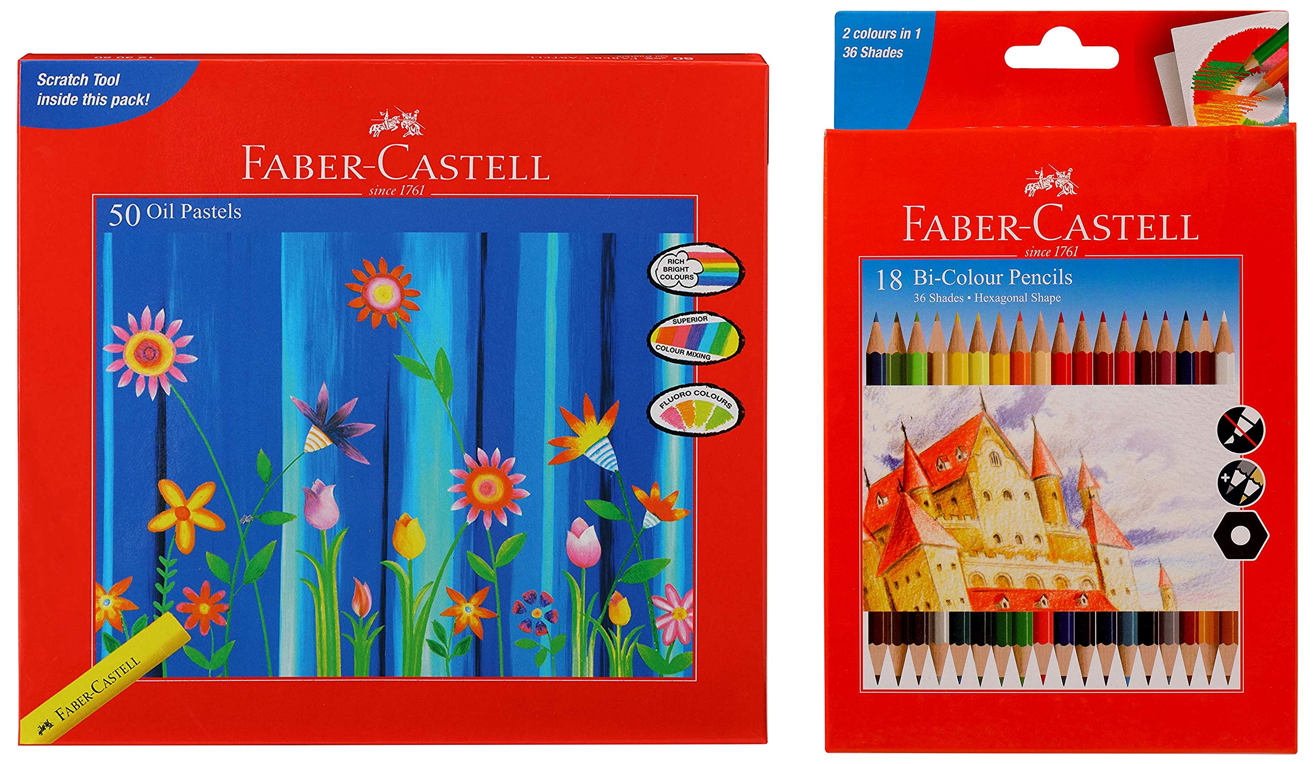 Faber-Castell Oil Pastels (Pack Of 50) Bi-Colour Pencil, Pack Of 18 (Assorted)