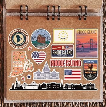 A5 Sticker Sheet Rhode Island Landmarks Vinyl Stickers - America States USA American Airport Stamps Skyline Flag Map Travel Holiday Scrapbooking City Luggage #79169
