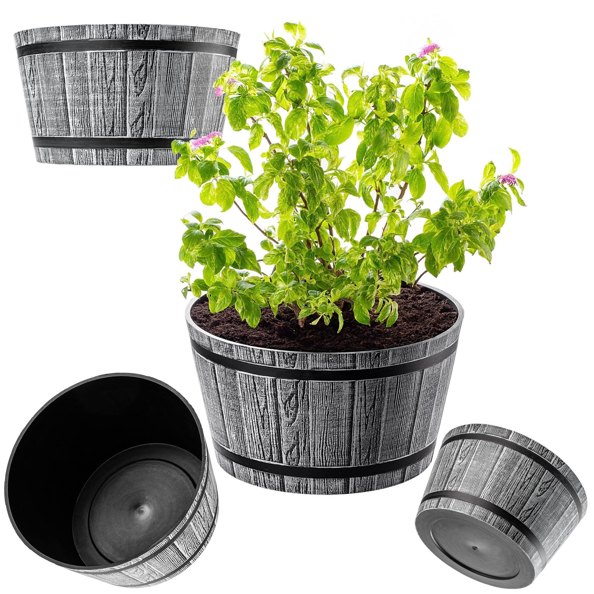 Pot De Fleurs Imitation Tonneau Bois 52,5 Cm - Cache-Pot Jardin Terrasse Résistant Gel KADAX Marron