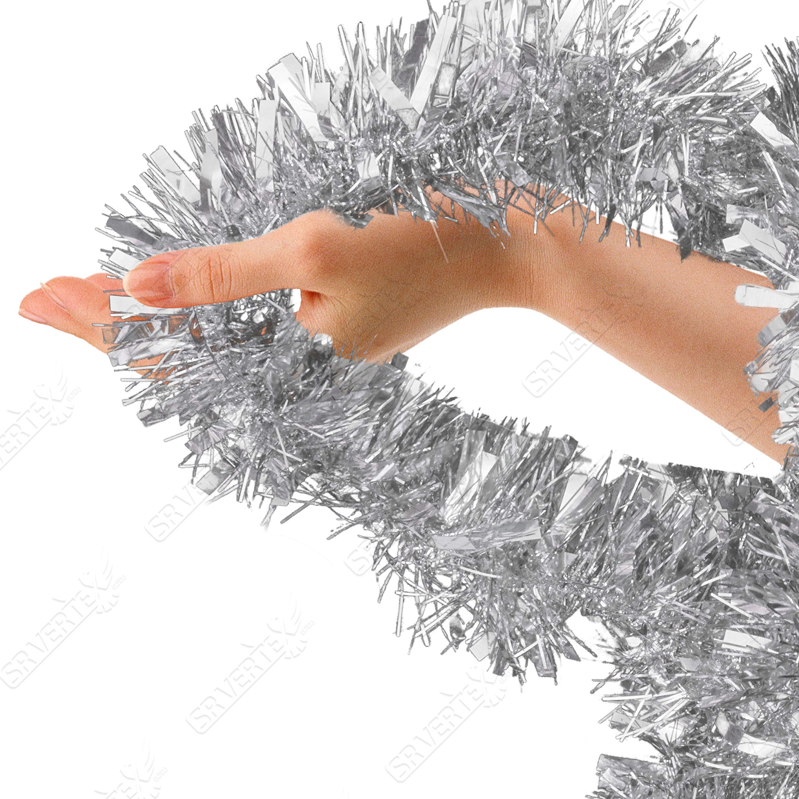 3x Silver Fine Cut Chunky Tinsel, Total 6M, Thick and Thin Shiny Tinsel Garlands - Image 3
