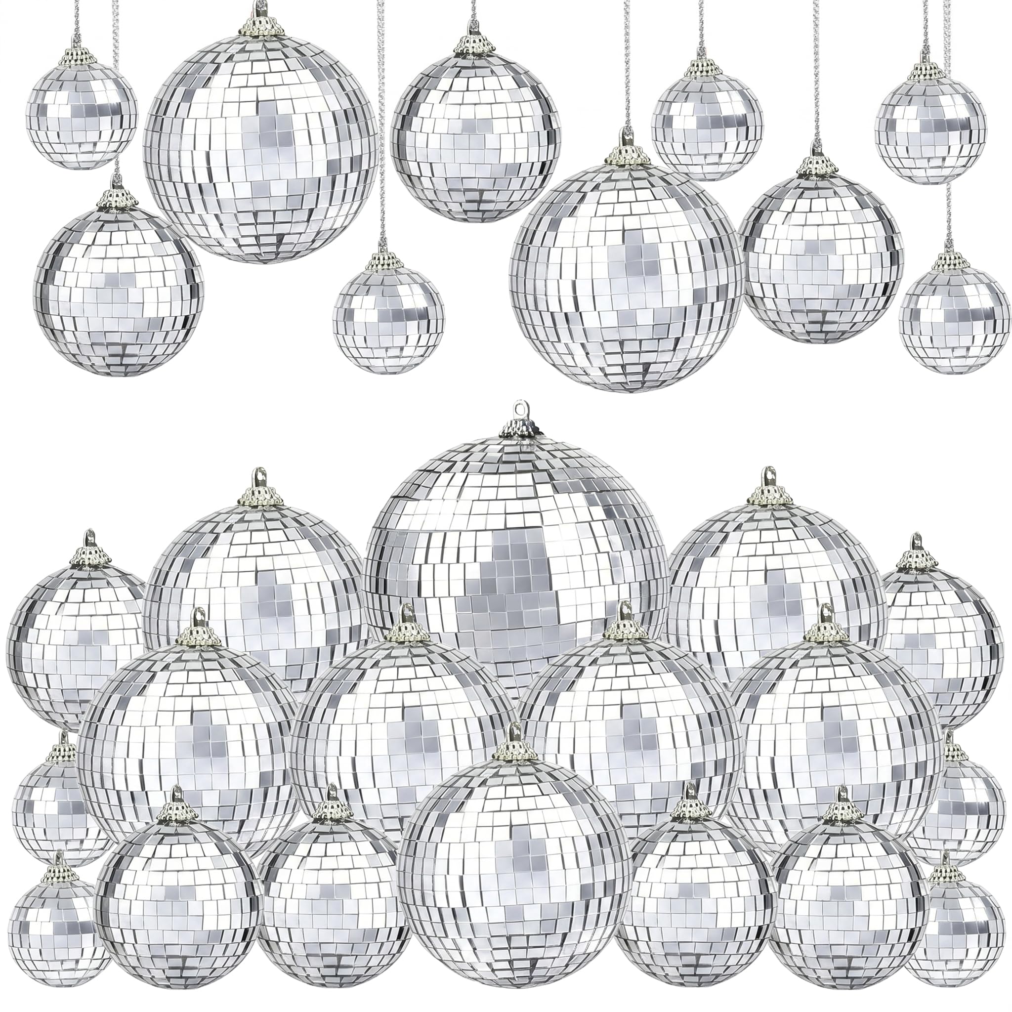 17 Stück Discokugel Ball Silber Spiegelkugel Discokugel Deko Discokugeln zum Aufhängen Disco Ball Cake Toppers Spiegelkugeln für Weihnachtsbaum Hochzeit DJ Lichteffekt Geburtstagsfeier