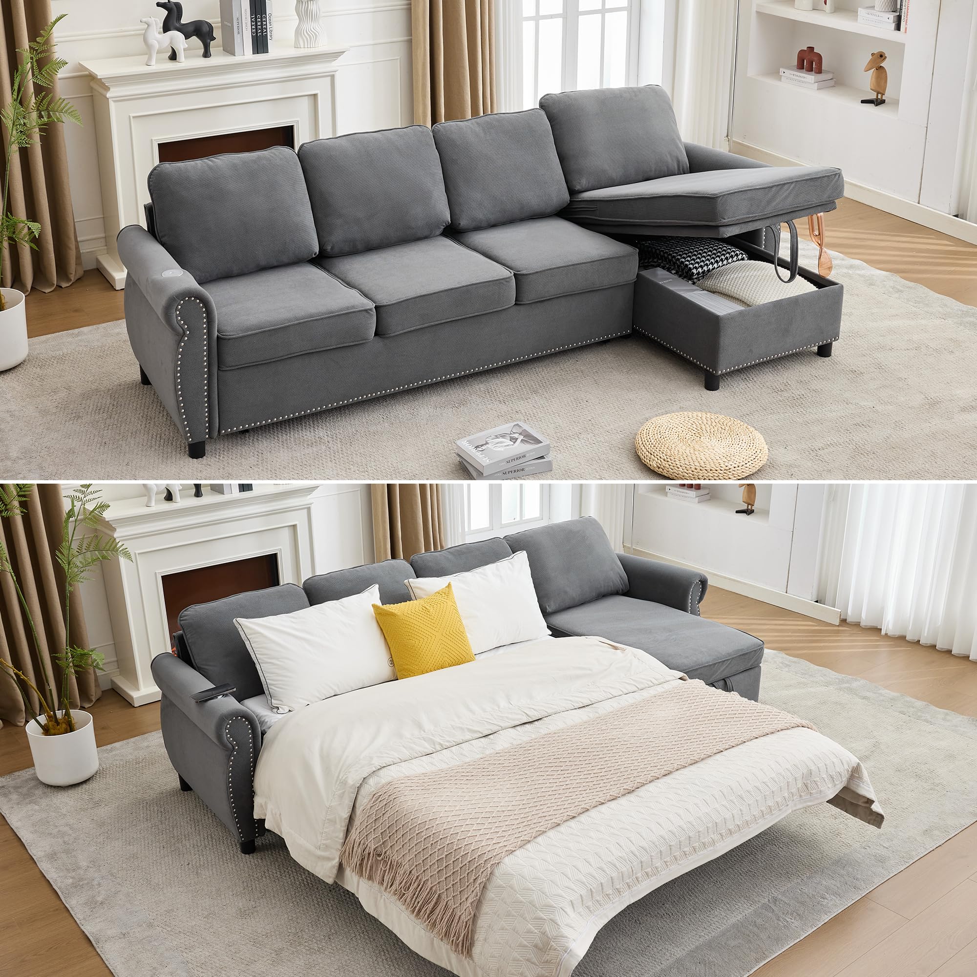 UPYOOE Sectional Flannel Grey