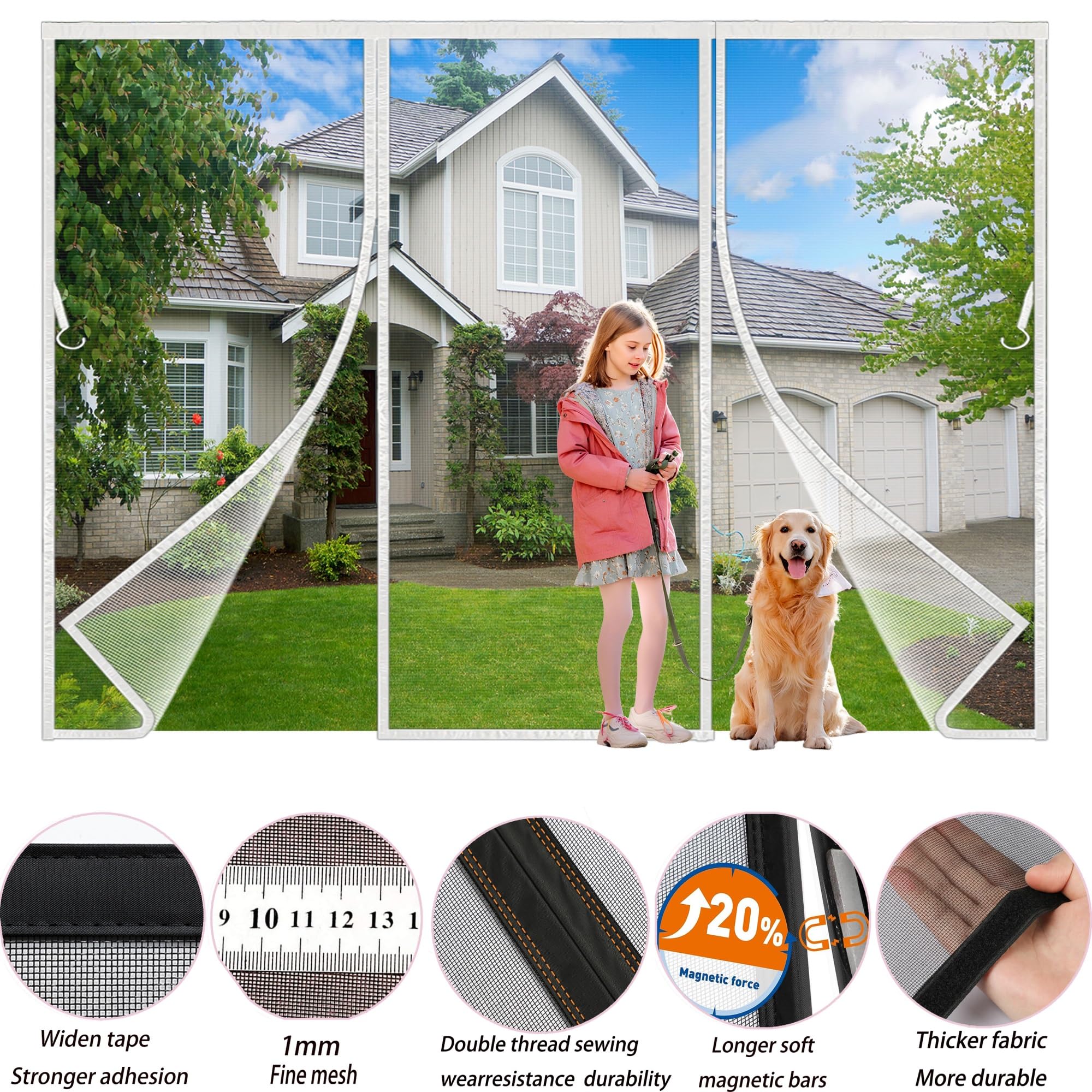 Moustiquaire Porte MagnéTique 300 X 190 Cm Sur Mesure De Porte Facile à Installer Sans Percer Pour Couloirs, Portes[Blanc