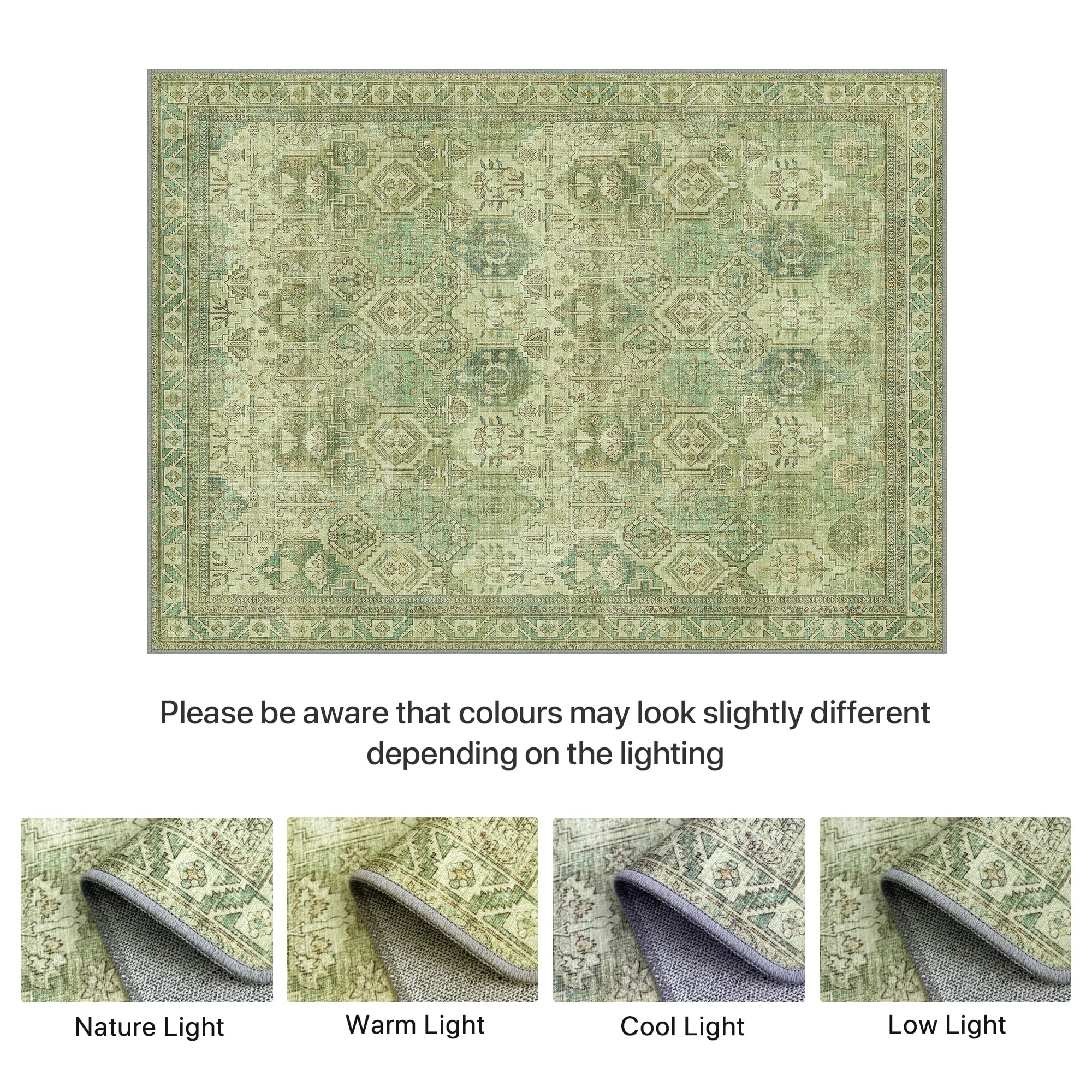 BEIMO Tapis Salon Vintage, Tapis Lavable en Machine, Chambre, Salon Antidérapant, Vert, 120x170cm