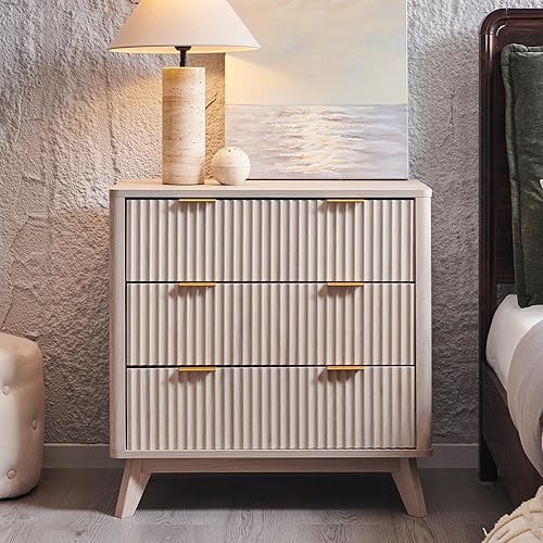 Miniatura 14 de T4TREAM Juego de 2 mesitas de noche acanaladas de 3 cajones, mesa auxiliar moderna extragrande extragrande con parte superior de mármol sintético,