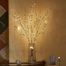 LITBLOOM Lighted Willow Branches Silver Glittered 32IN 120 LED with Timer Battery Operated and USB Plug in, Tree Branch with Fairy Lights for Home Room Christmas Decoration
