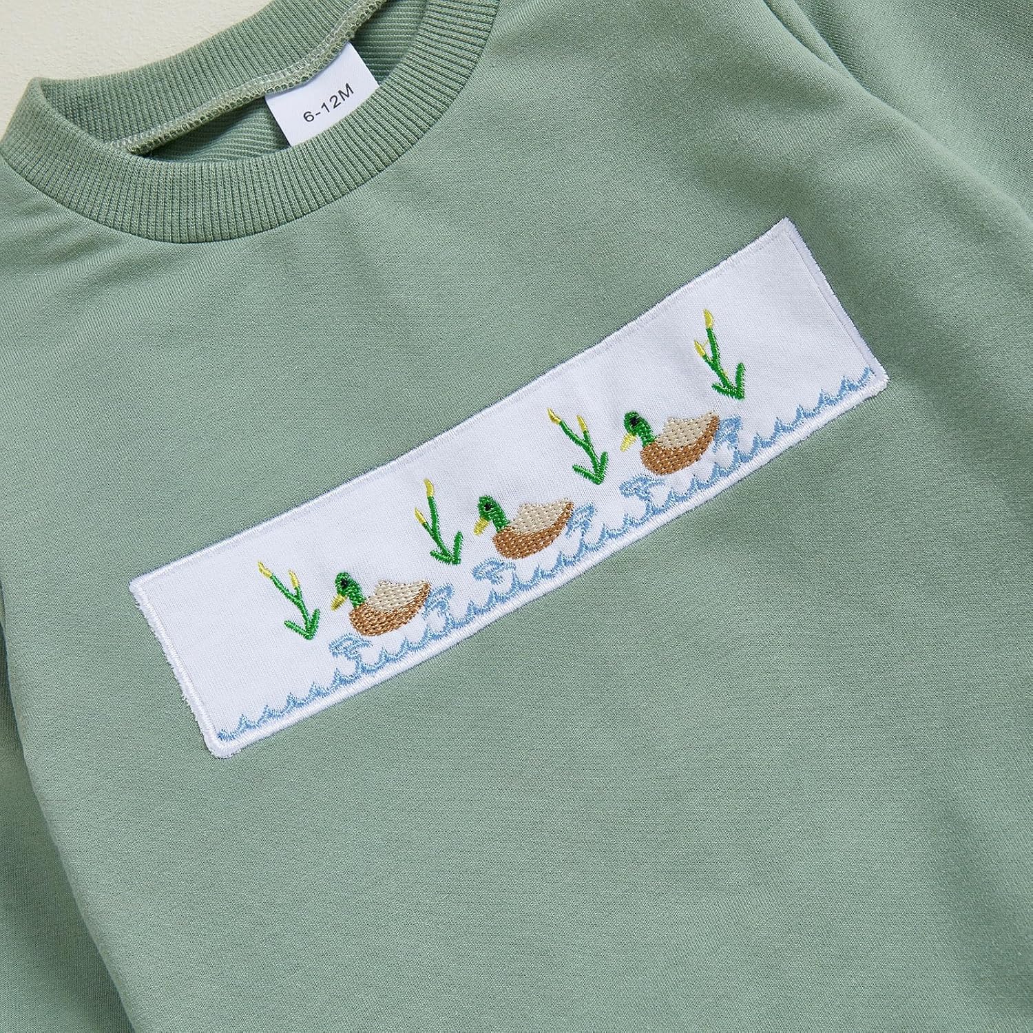 Baby Boy Fall Outfit Toddler Hunting Clothes Long Sleeve Duck Embroidery Crewneck Sweatshirt Pants Set