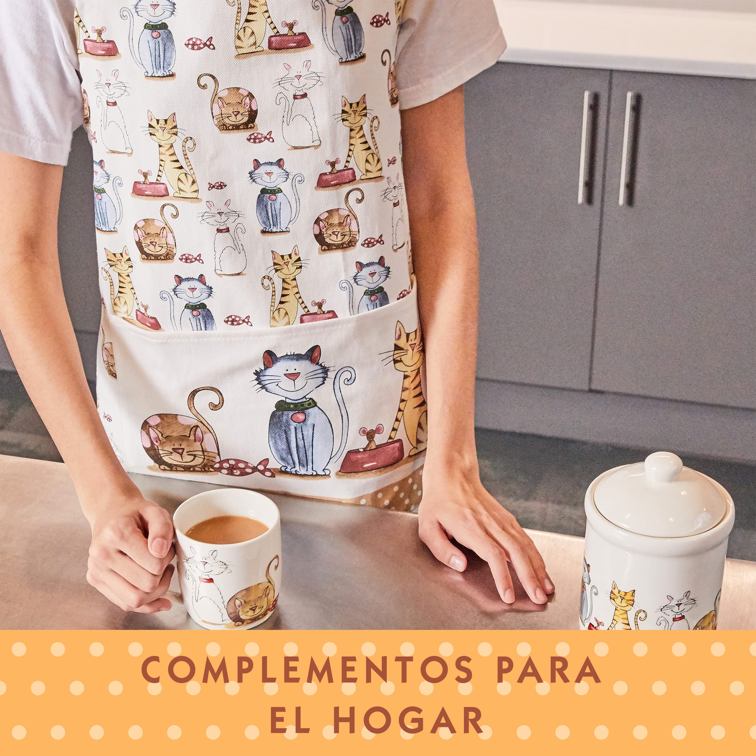 SPOTTED DOG GIFT COMPANY Juego de Regalo de 3 Piezas con Delantal, Paño de Cocina y Guante de Horno Doble, Accesorios Cocina Originales de Gatos Bonitos, Regalos para Amantes de los Gatos